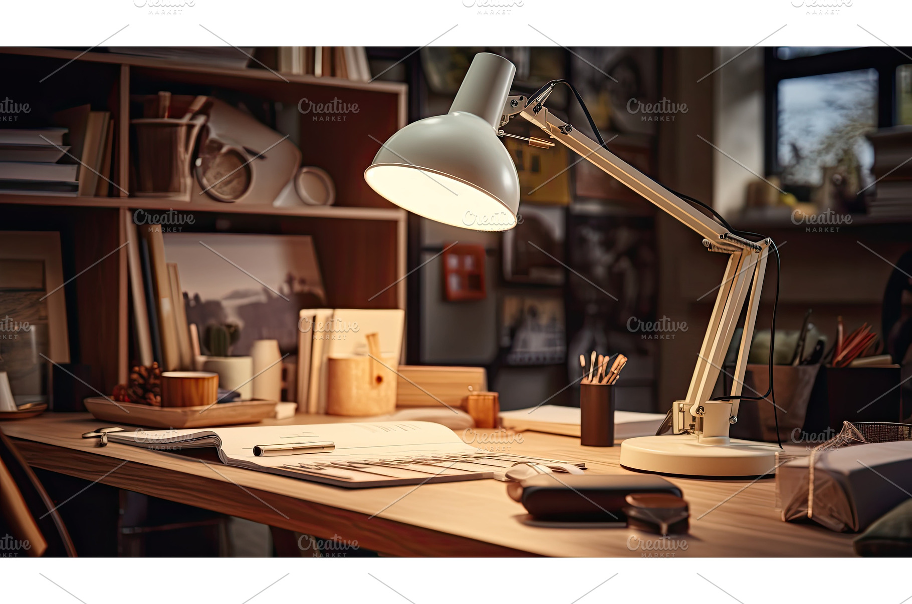 task work light ai generated, an Industrial Photo by pikepicture