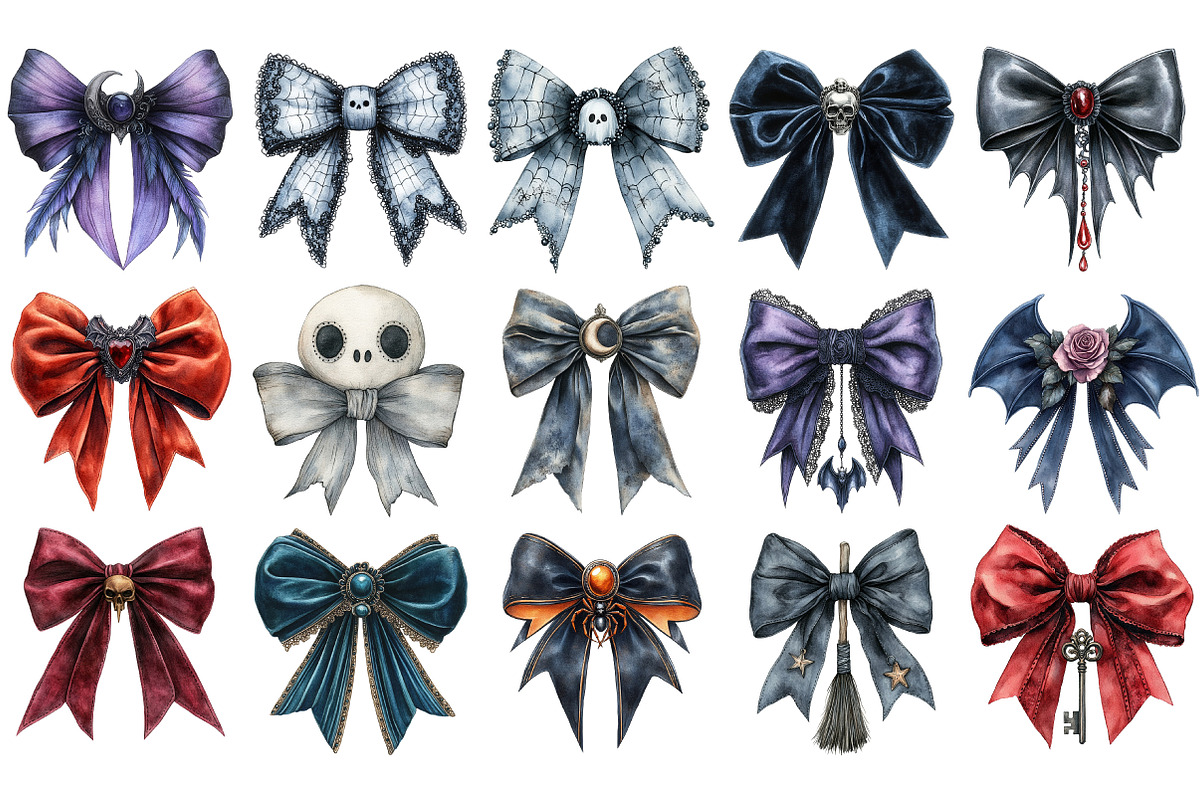 Gothic Halloween Bows Clipart Set, an Illustration by Craft Nest (Photo 3 of 4)