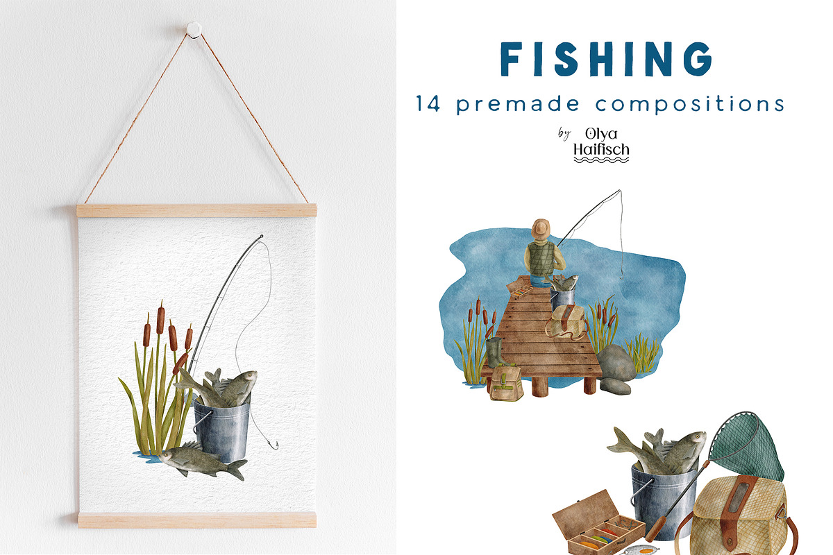 Watercolor Fishing Collection, an Object Illustration by Olya Haifisch (Photo 4 of 9)