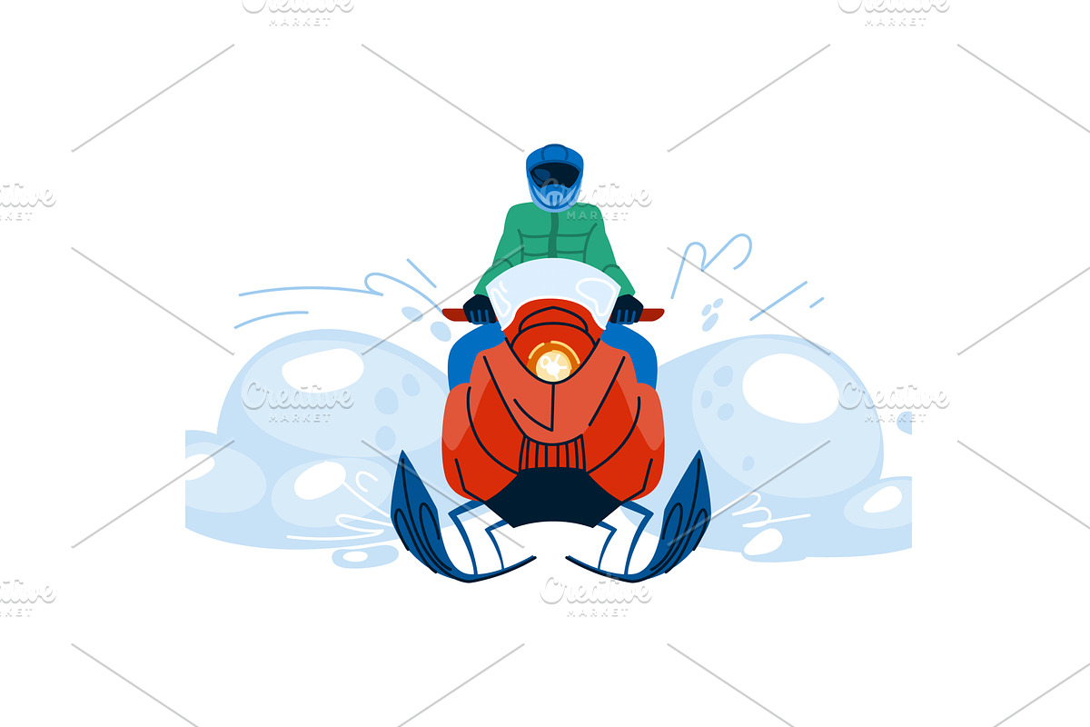 Snowmobiler riding snowmobile in, a Sport Illustration by pikepicture