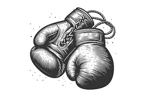 Boxing Gloves engraving sketch, a Sport Illustration by AlexArt