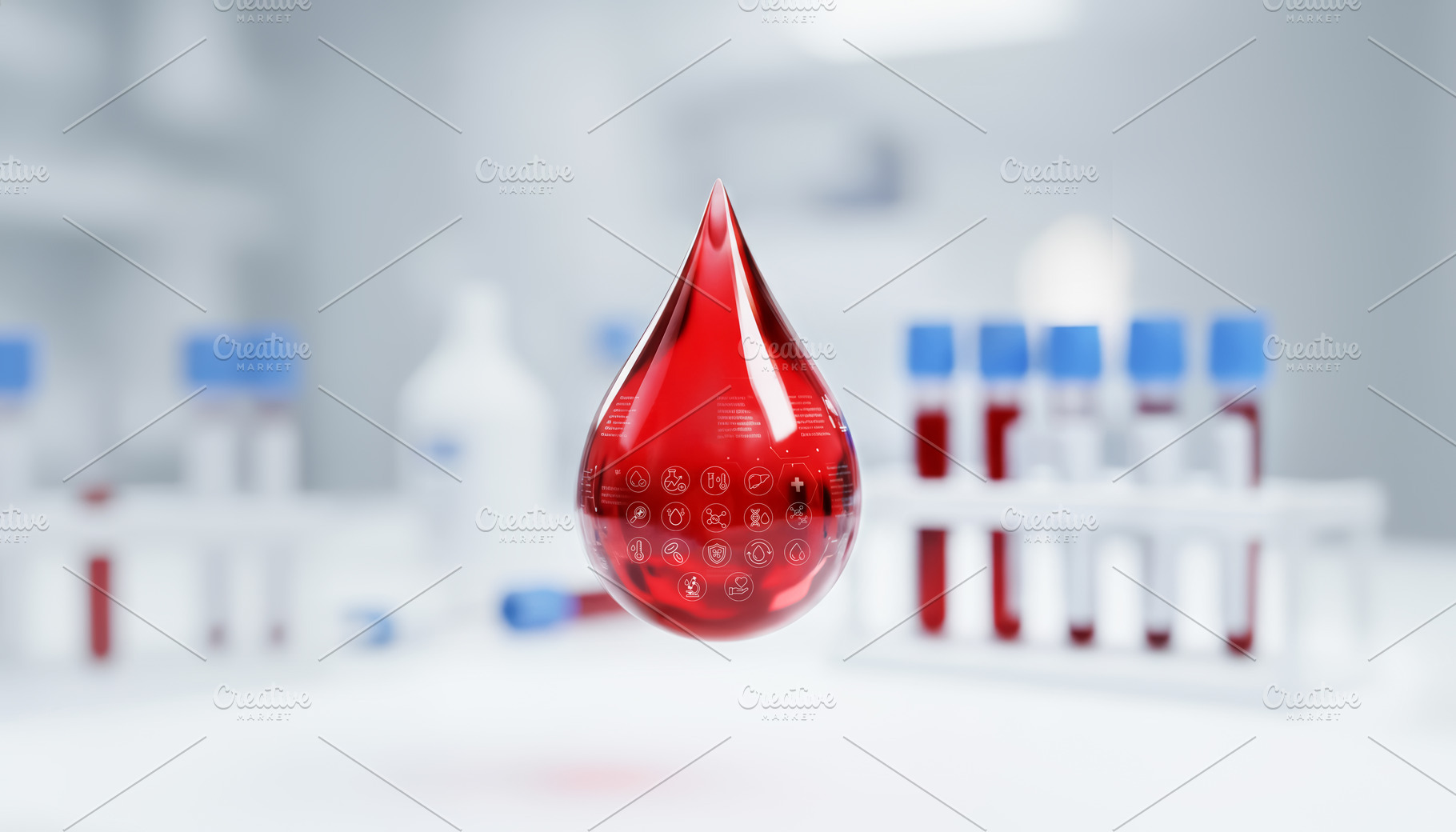 Blood drop with medical icons floati, a Health & Medical Photo by angellodeco