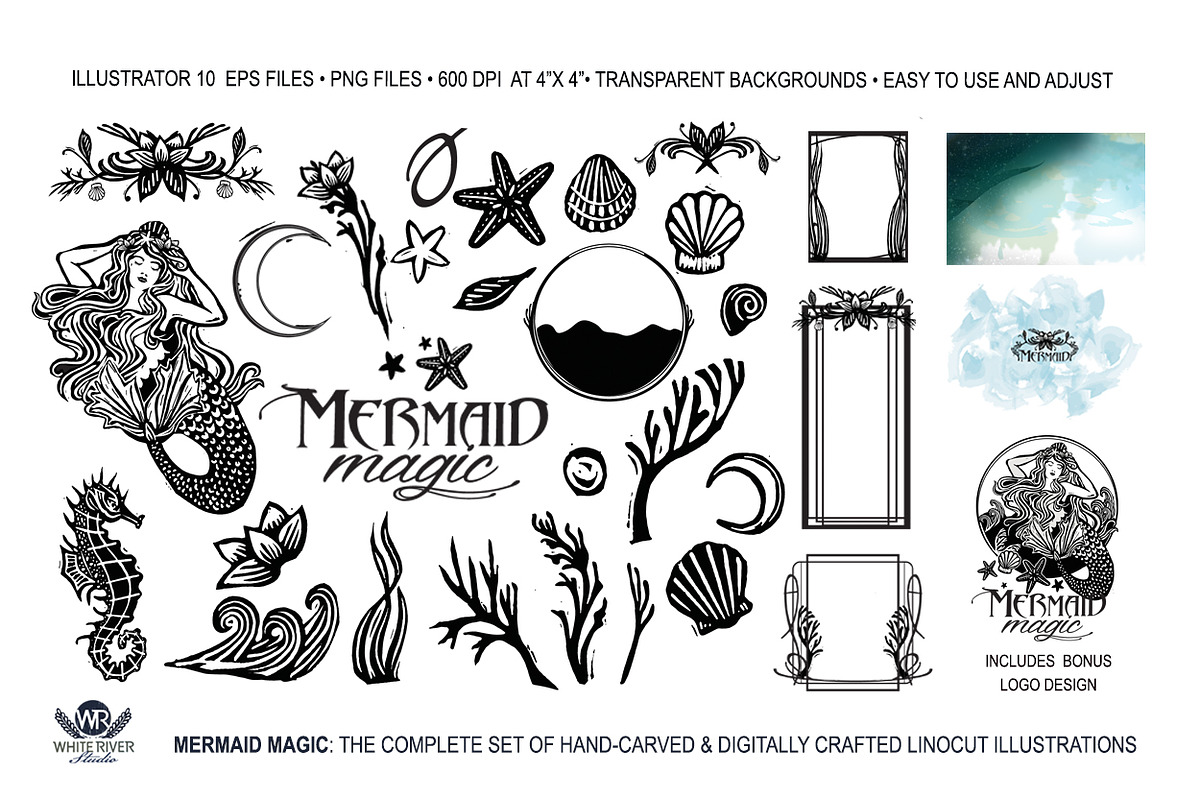 Mermaid Magic Linocuts, a Graphic by WhiteRiverStudio (Photo 2 of 5)