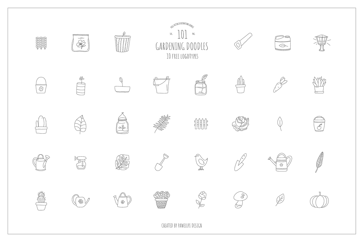 101 Vector Gardening Doodles, a Branding & Logo Template by pawellpi (Photo 7 of 22)