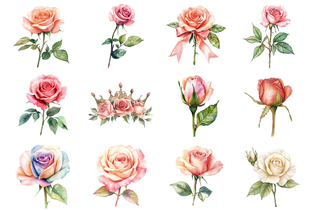 Watercolor Rose Clipart Set, an Illustration by Design Market (Photo 2 of 3)