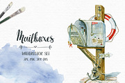 Mailboxes. Watercolor Hand drawn Set, a Decorative Illustration by NiKO (Thumbnail 1 of 5)