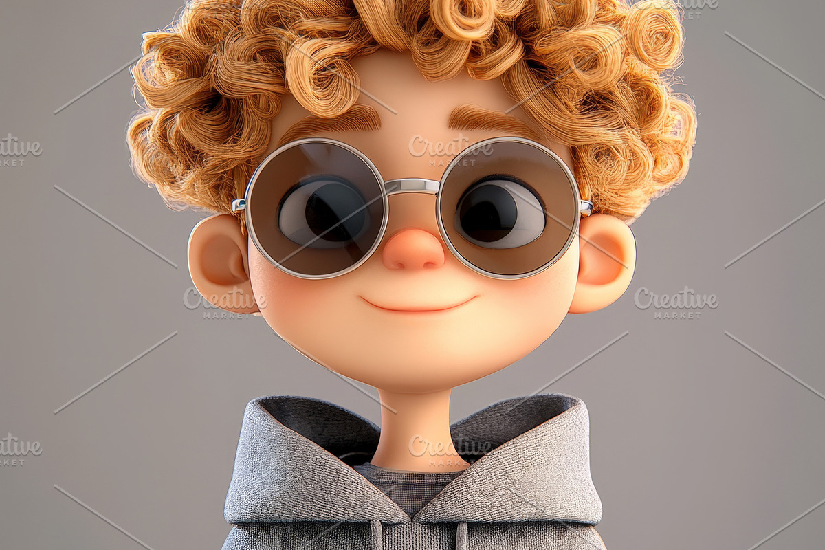 3D Cartoon Boy Curly Hair Sunglasses, a Person Photo by Hamza067 (Photo 1 of 4)