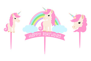 Unicorn Happy Birthday Cake Toppers