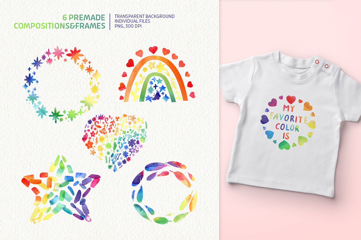 Watercolor Rainbow Patterns&Elements, a Pattern Graphic by PenguinArtStudio (Photo 6 of 11)