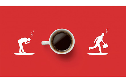 Coffee cup with silhouettes of tired