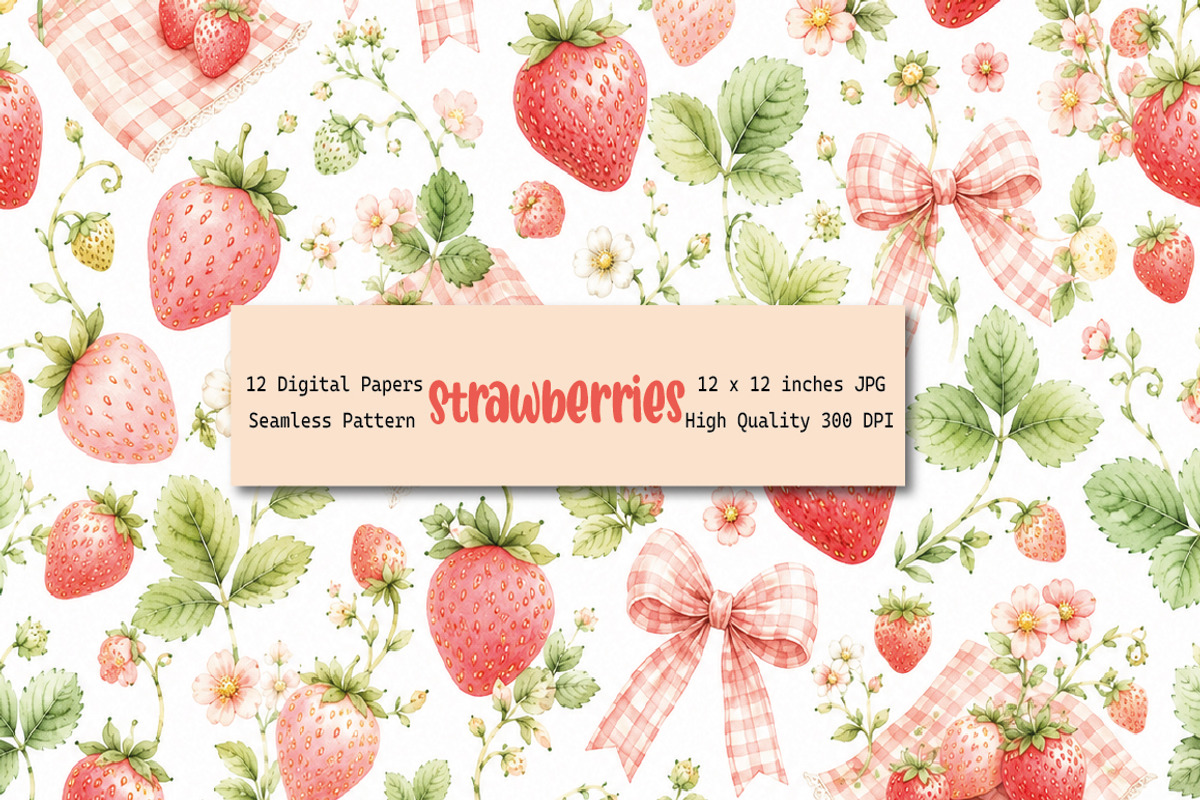 Strawberry Seamless Pattern, a Pattern Graphic by Villa 11 Estudio (Photo 1 of 13)