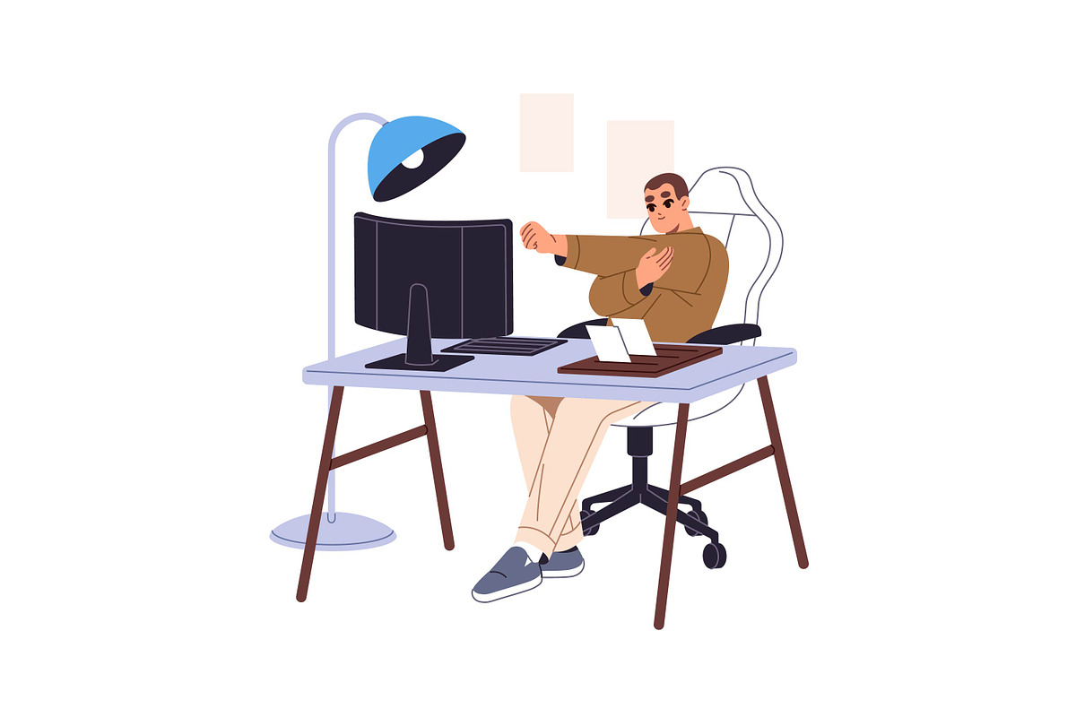 People do exercises at work desk set, a Work Illustration by PaperTrident (Photo 7 of 9)