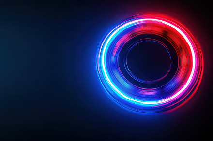 Glowing neon disc emits vibrant blue, a Photo by Iftikhar Alam