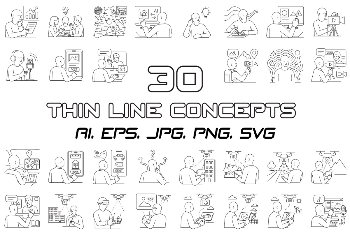30 Line Art Illustrations SVG AI PNG, a Technology Illustration by Guten Tag Vector (Photo 1 of 5)