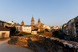 Historic Cityscape with Cathedral Towers at Sunset, Lugo, Spain