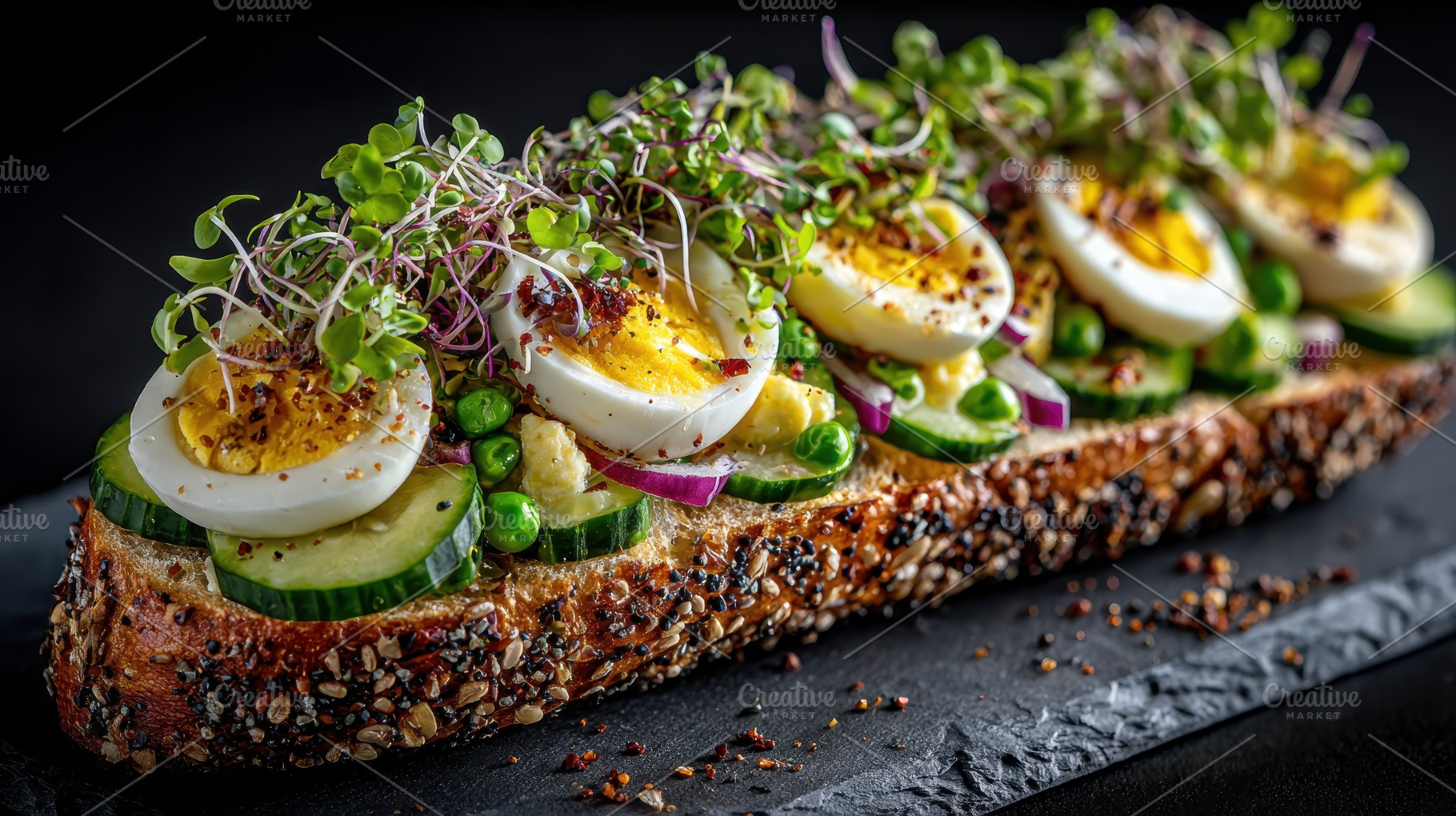 Delicious egg and veggie open sandwi, a Photo by Pixeness Studio