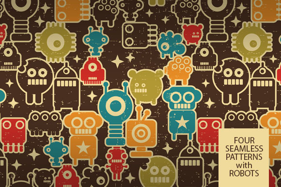 Set of 4 robots patterns preview 5