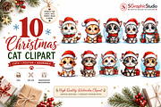 Christmas Cat Watercolor Clipart, an Animal Illustration by S Graphic Studio (Thumbnail 2 of 3)