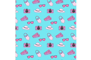 Seamless summer travel pattern with, an Illustration by okskukuruza