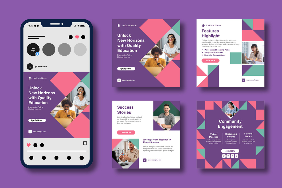Online Language Learning Social Post, a Social Media Template by MightyDesign (Photo 2 of 7)