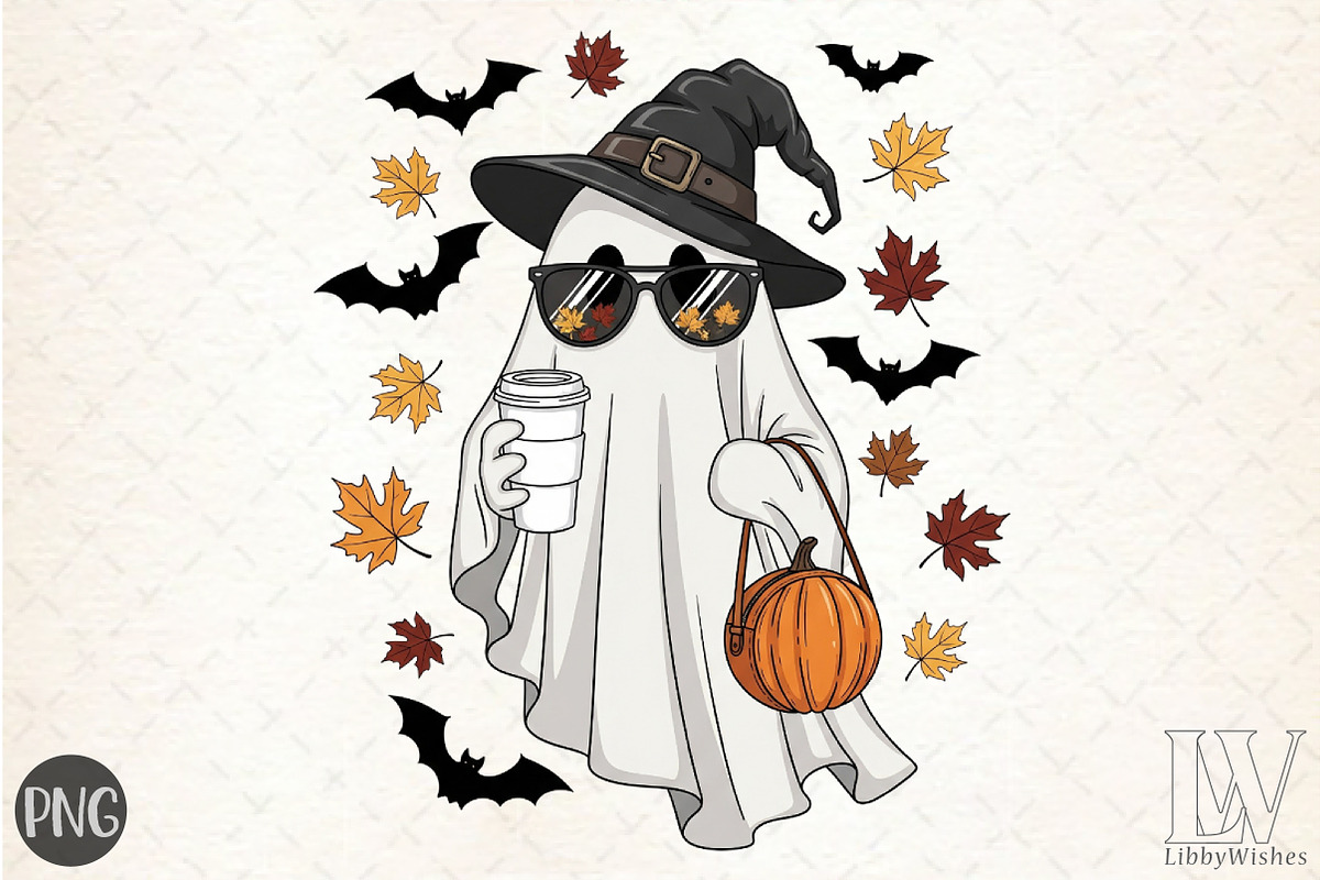Cute Halloween Ghost PNG, a Graphic by Libby Wishes (Photo 1 of 6)