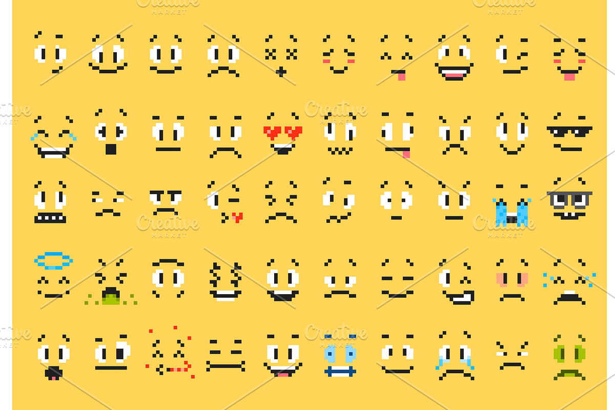 8bit pixel art emoticons, emoji, an Illustration by Vector Tradition