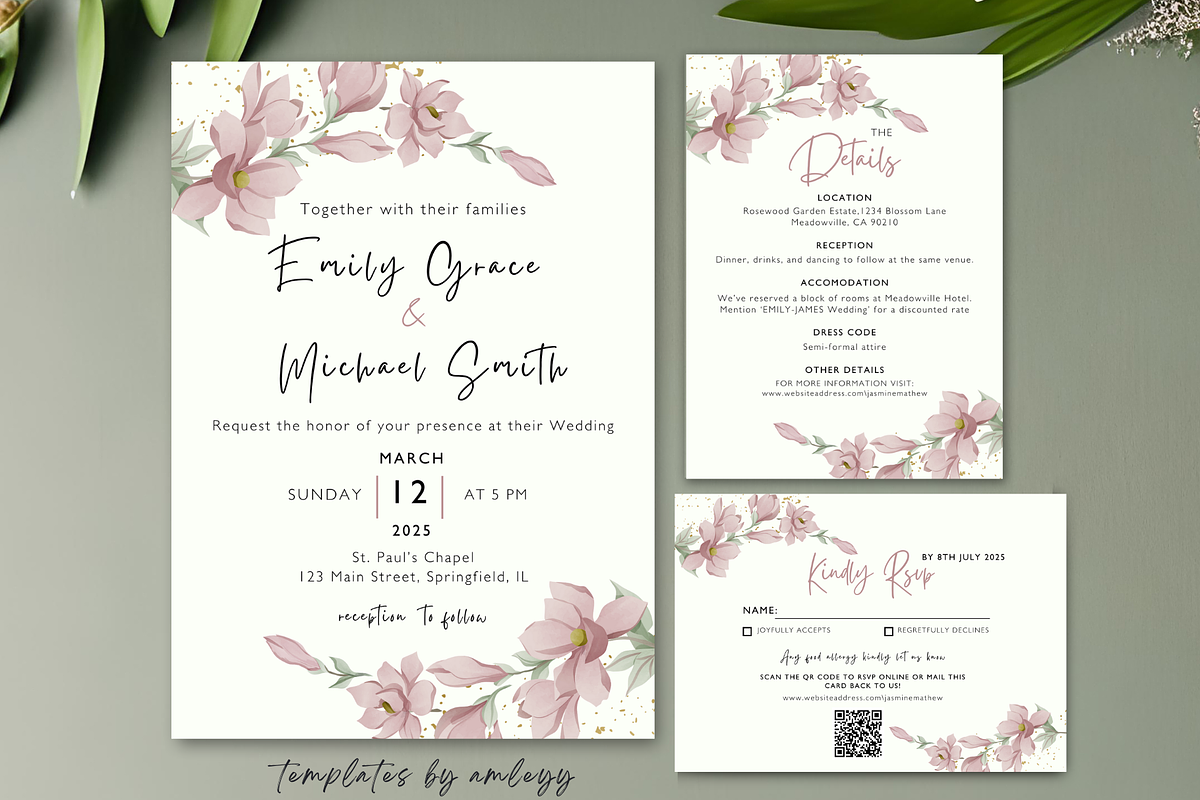Simple Wedding Invitation suite, an Invitation Template by Elegant_Studio44