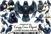 Watercolor Creepy Crow Clipart, an Illustration by Craft Nest (Thumbnail 1 of 6)