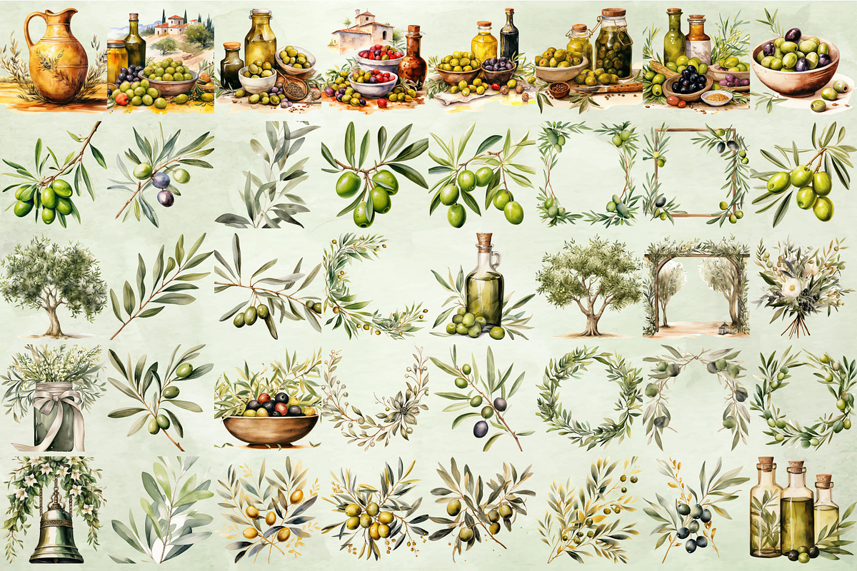 Watercolor Olive Clipart Bundle, an Illustration by NiiiNArt (Photo 8 of 12)