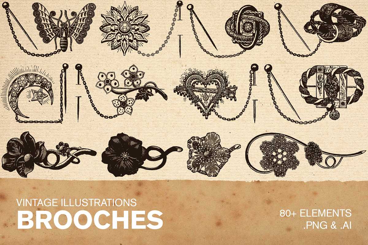80+ Vintage Illustrations - Brooches, an Illustration by Meglenov (Photo 1 of 8)