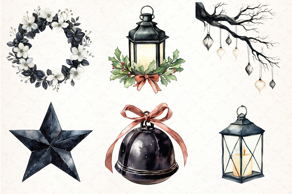 Black and White Christmas Clipart, an Illustration by Pixels.Craft (Photo 2 of 7)