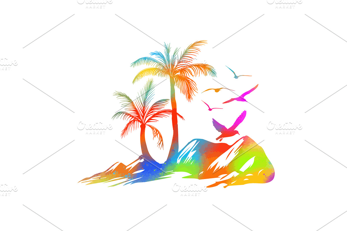 Graphic colored palm tree with, an Object Illustration by Nenahliadava Design