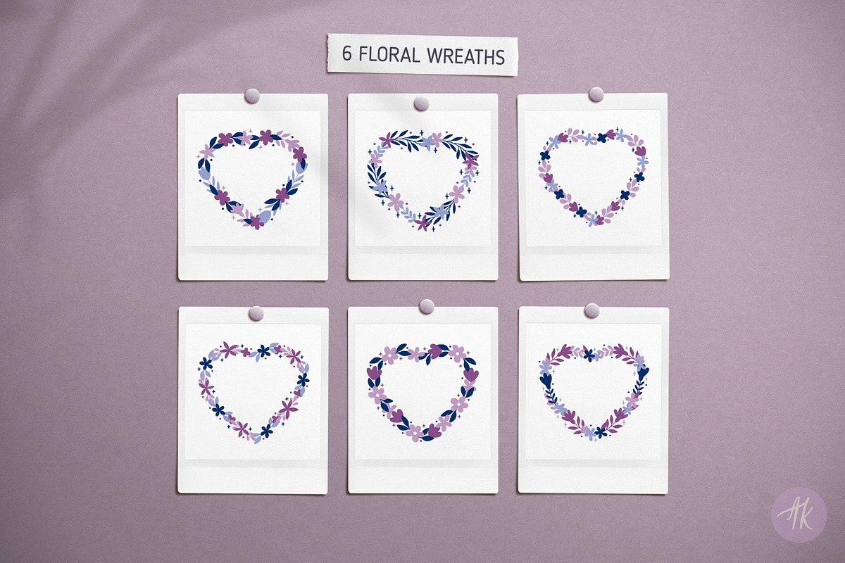 Floral Hearts Vector Clipart Set, an Object Graphic by Alena Koval (Photo 7 of 12)