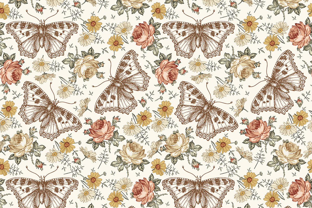 4 Seamless Butterflies Roses insects, a Pattern Graphic by Vintage (Photo 4 of 14)