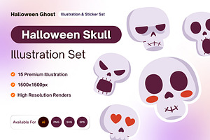 Halloween Skull Illustration & Stick