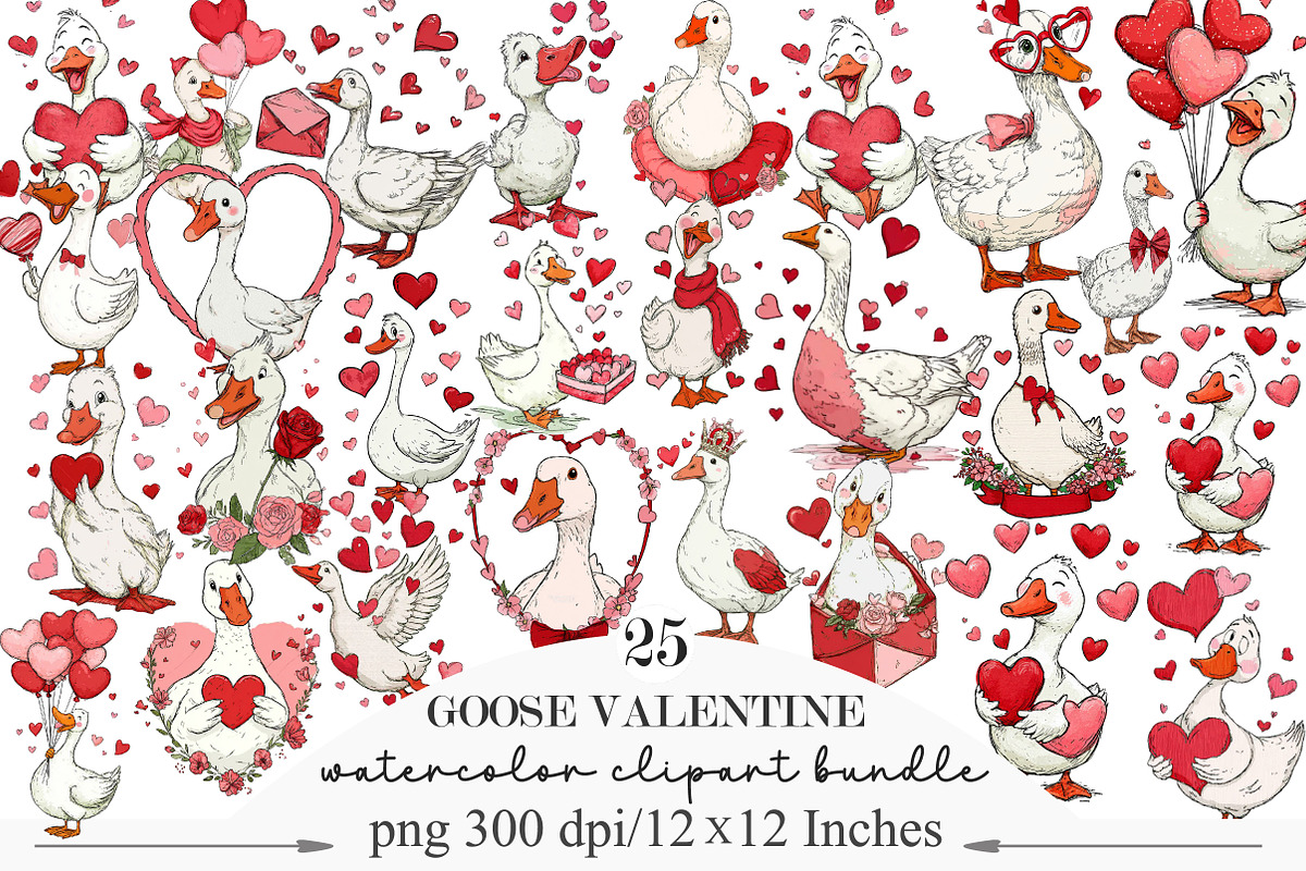 Goose Valentine Clipart Sublimation, an Illustration by Designking (Photo 1 of 5)