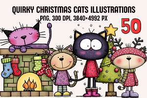 Quirky Christmas Cats illustrations
