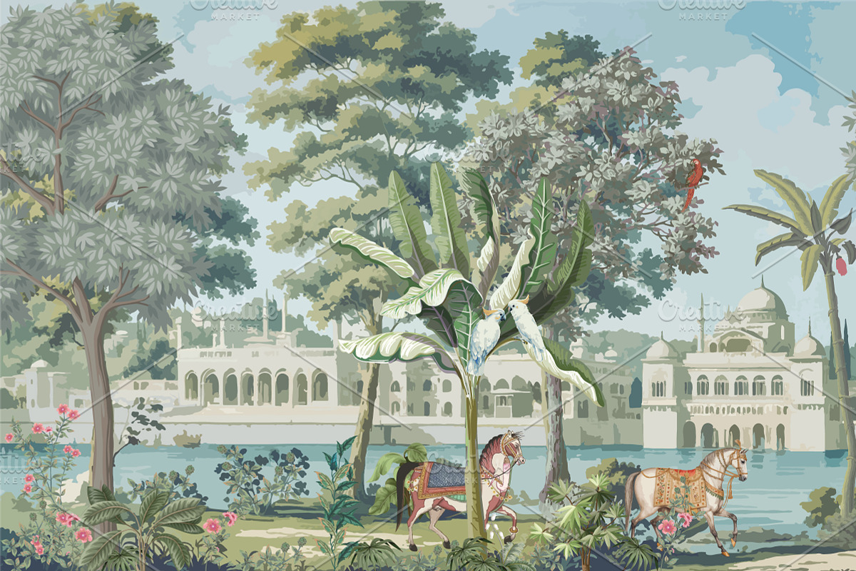 Mughal Garden Wallpaper Mural, a Decorative Illustration by Mughal Wallpaper (Photo 4 of 5)