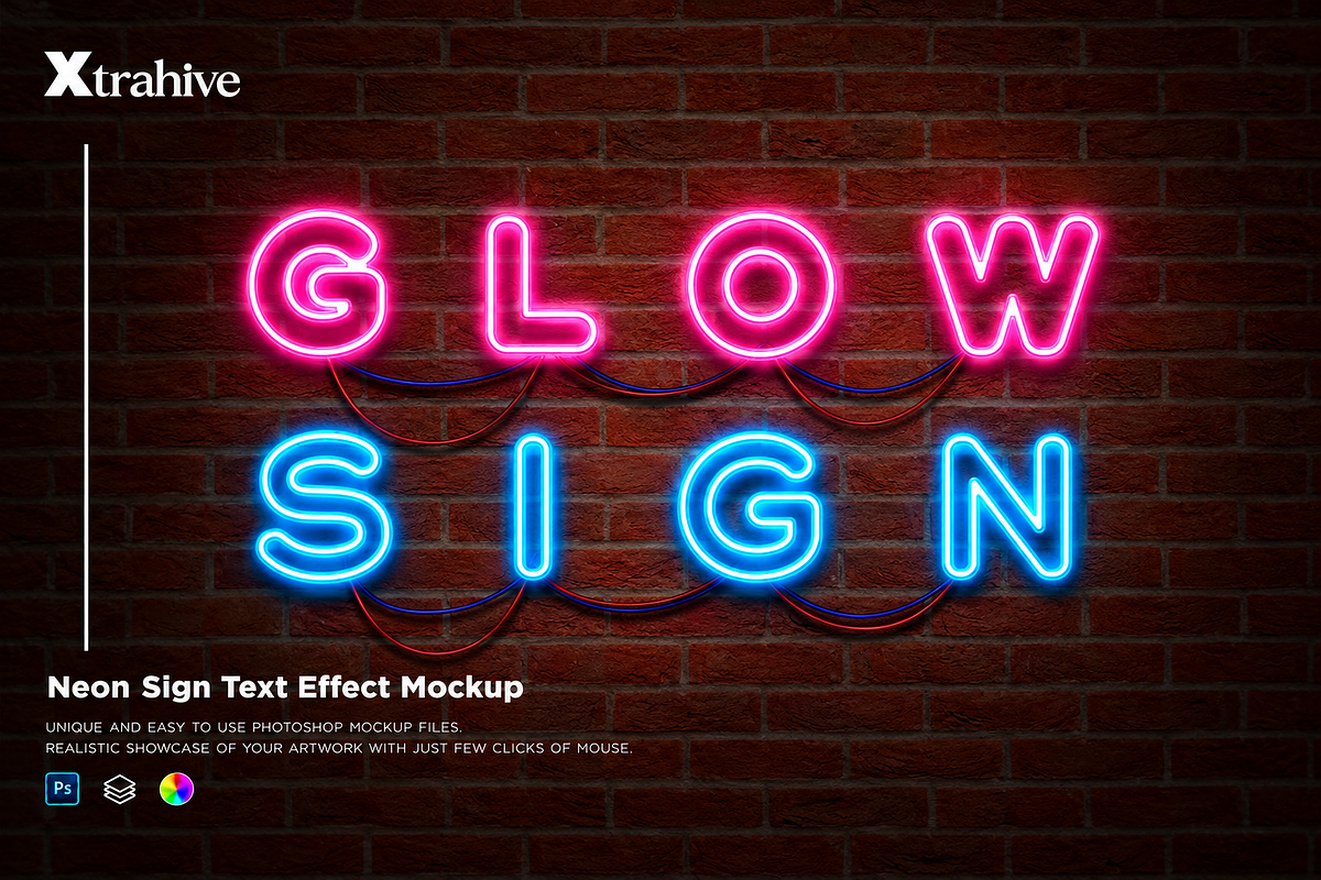 Neon Text Effect Brick Wall Mockup, an Action Add-On by Xtrahive (Photo 1 of 2)