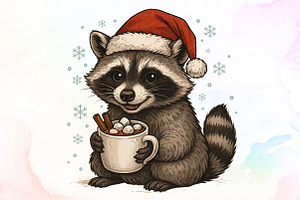 Watercolor Christmas Raccoon PNG, an Illustration by Sublimation Artist