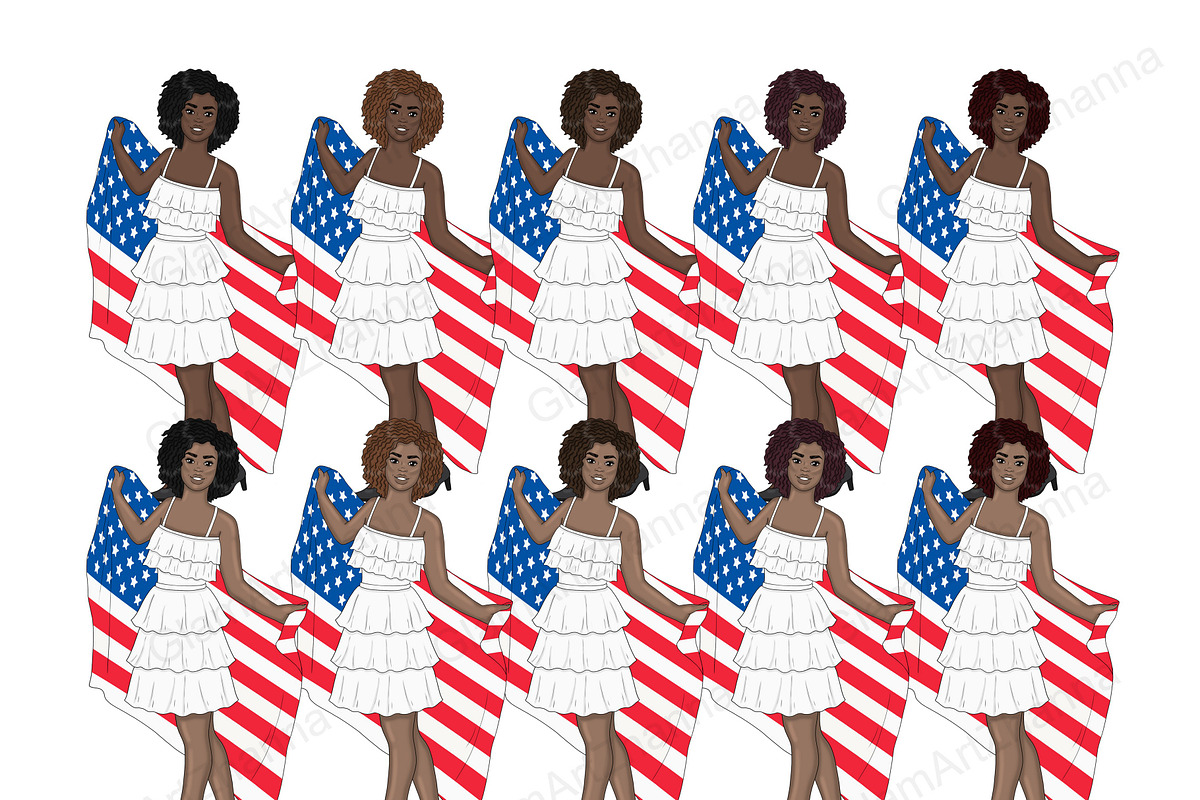 4th of July Bright Girls Clipart, a Seasonal Illustration by GlamArtZhanna (Photo 5 of 5)
