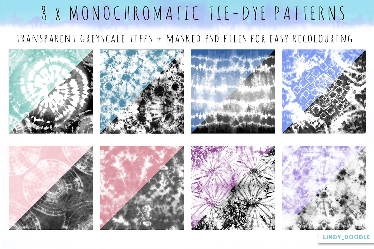 Monochromatic Tie Dye Pack 2, a Pattern Graphic by Lindy_doodle (Photo 3 of 9)