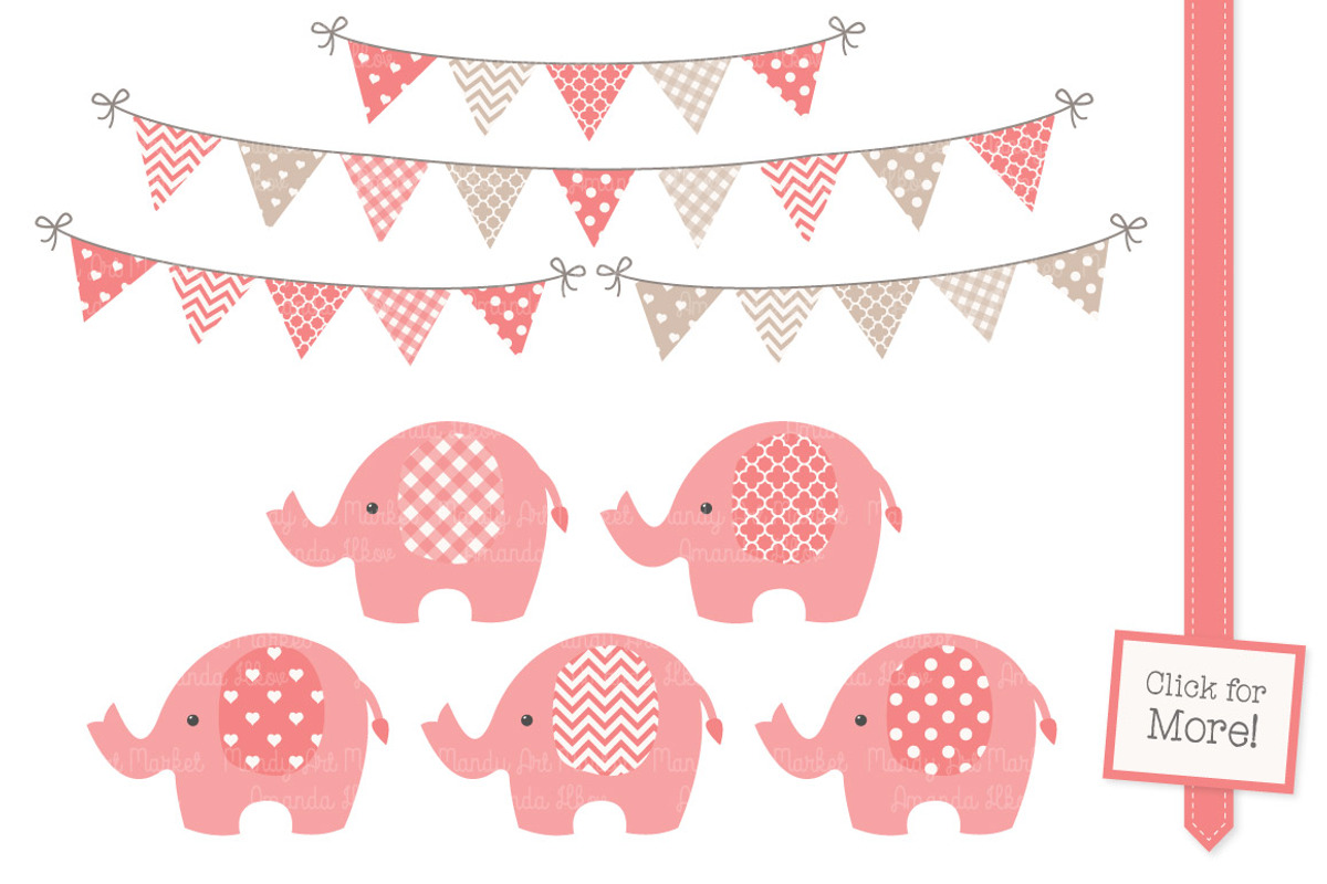 Coral Elephant Clipart & Patterns, an Illustration by Amanda Ilkov (Photo 2 of 3)