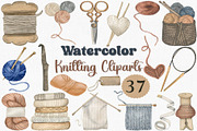 Watercolor Knitting Clipart Set, an Illustration by CropUp Creative (Thumbnail 1 of 4)
