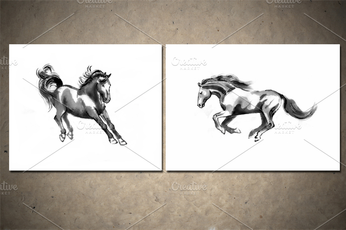 Horses Sumi-e Vol2, an Illustration by StabuLaRasa illustration (Photo 6 of 9)