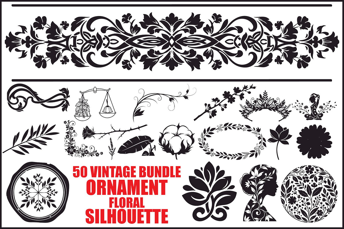 Floral Ornament Silhouette Bundle, an Illustration by BIPLOB EXPERT (Photo 1 of 51)