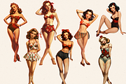POSING PIN UP GIRLS CLIPART PACK, a Person Illustration by Daring Digies (Thumbnail 4 of 8)