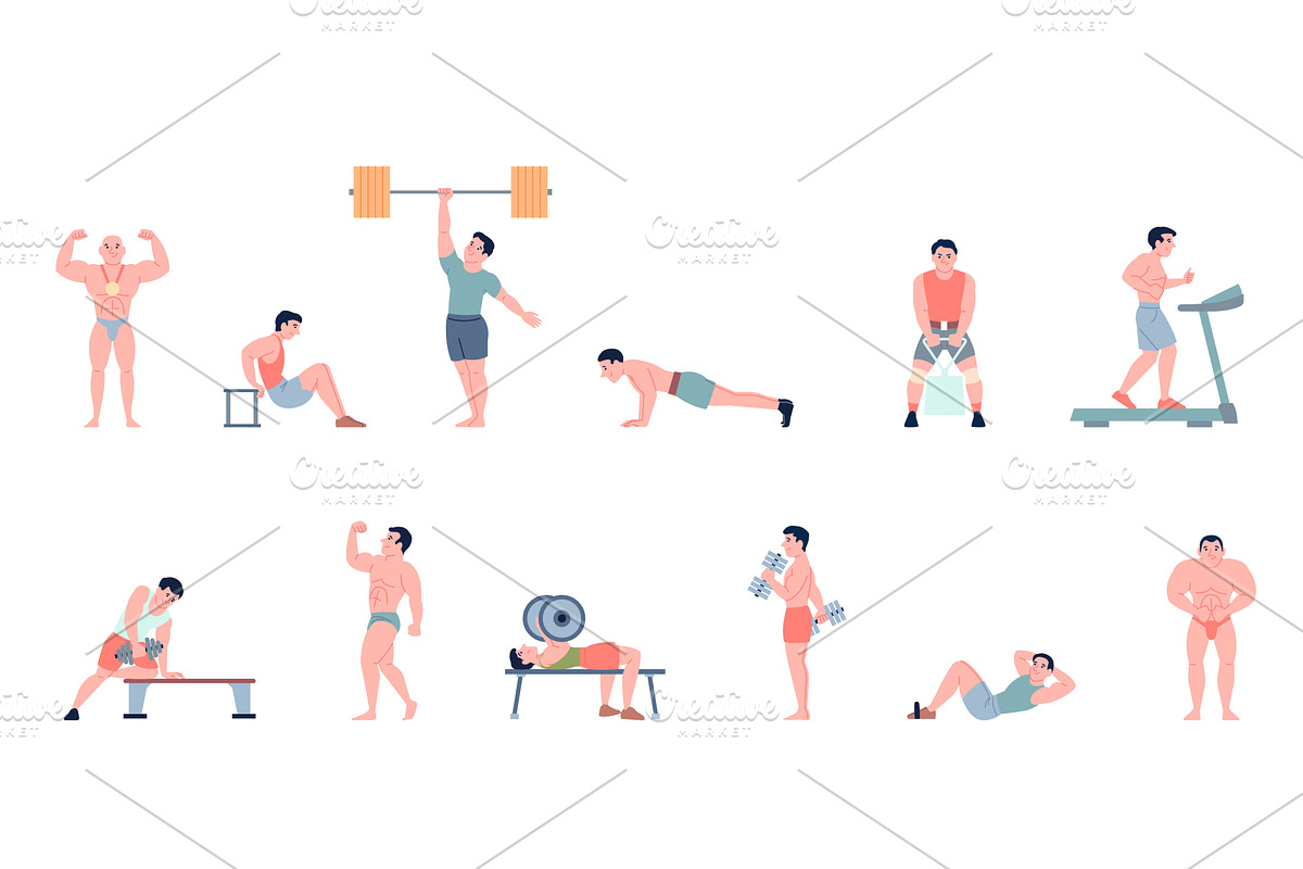 Bodybuilder characters. Bodybuilders, a Sport Illustration by LadadikArt