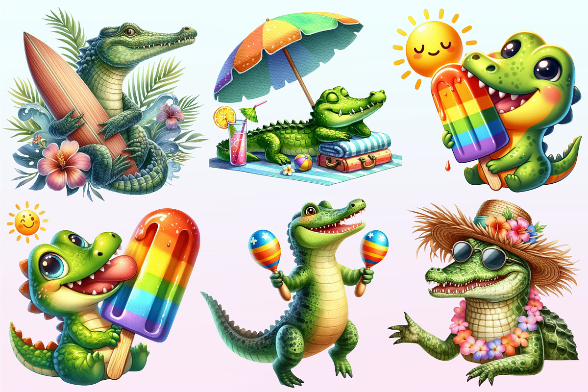 Summer Crocodile Character Clipart, a Graphic by CitraGraphics (Photo 2 of 4)