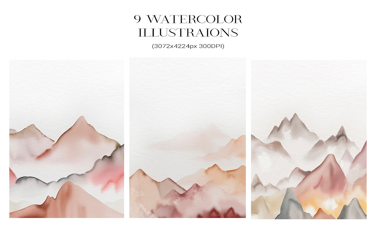 Mountains Watercolor Illustrations, an Illustration by AlineArtStore (Photo 2 of 14)